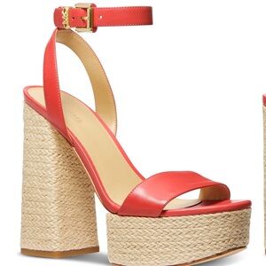 Michael Kors Ashton Platform Espadrille Sandals Coral Red Strappy Size 9.5